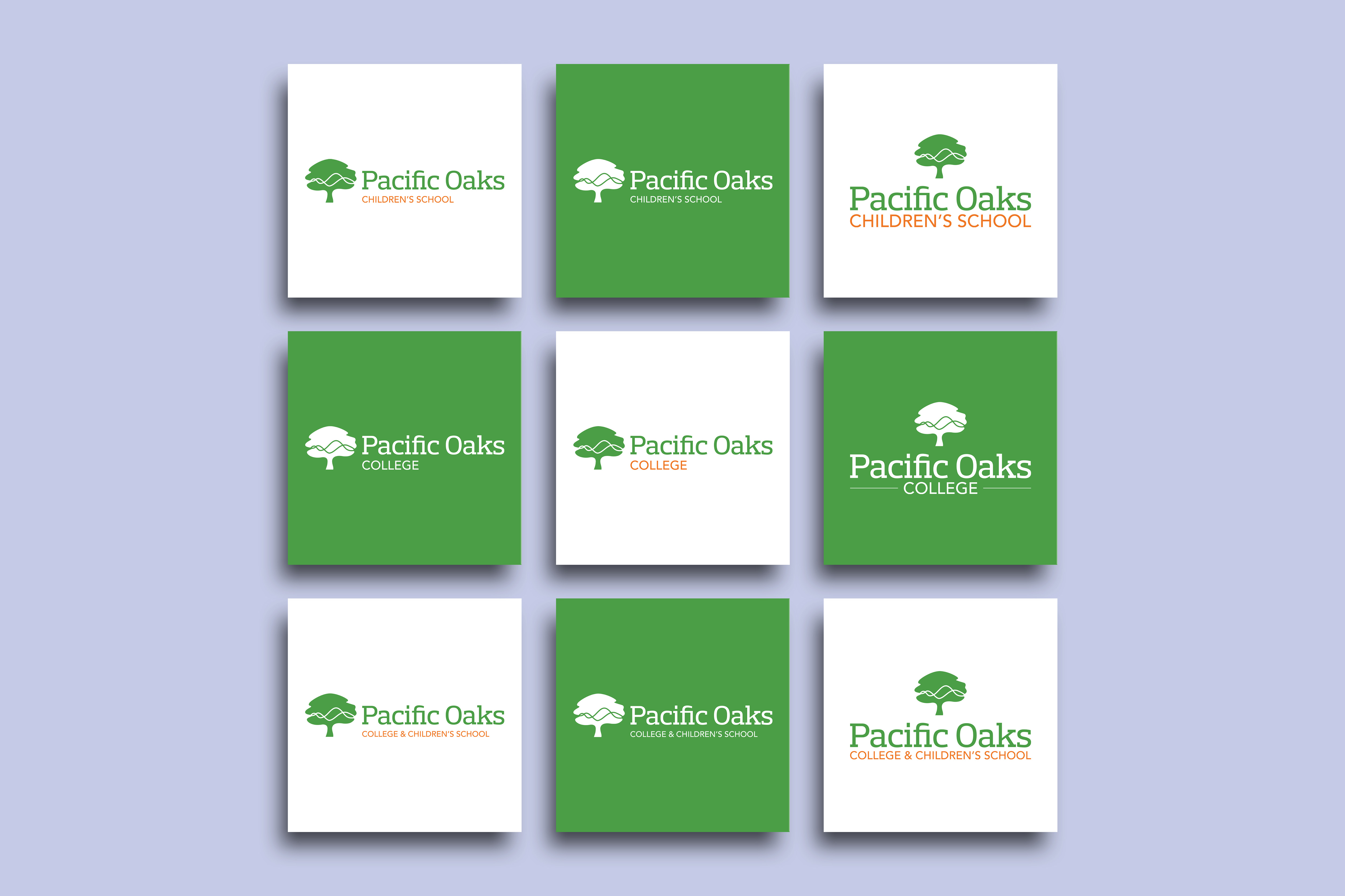 Refreshed Pacific Oaks College Logos in a Grid Mockup